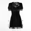 Casual Dresses Vintage Lace Black Dress Goth Sexy High Waist Mini Aesthetic Elegant Short Sleeve A Line Party Club Wear