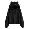 Women's Fur & Faux Hoodies Casual Fashion Solid Color Cute Plush Zippe Loose Long Sleeves Hoodie Jacket Women Sudadera De Meliodas