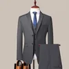 Men's Suits 3 Piece Set Men Casual Business Button Up Suit Blazer Pants Formal Wedding Dress Black Grey Three Outfits