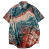 Men's Casual Shirts Gouache Print Loose Thin Shirt Beach Couple Hawaiian Style Short Sleeve Versatile Shirt-