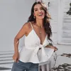 Débardeurs pour femmes ceinture creuse gilet T-shirt blanc Sexy doux et élégant ourlet à volants vêtements pour femmes été couleur unie bretelles court