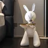 Decorative Objects Figurines Modern Style Home Decoration 80cm Ornaments Rabbit Statue Resin Crafts White Black Art Room Sculptures Tray 230107