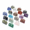 Silver 20mm Natural Stone Charms Mini Bag Ornament Healing Crystal Reiki Gemstone Pendant Crafts Home Decoration Gift