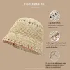 Chapeaux à large bord Chapeau de seau de paille de papier Dames Crochet Respirant Panama Edge Stitch Design Bob Casquettes de pêche Filles Été UV Plage