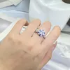 Cluster Rings Classic Royal Blue Round Sapphire Ring for Women 925 Stamp Fashion Jewelry Wedding Party Gift