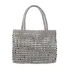 Evening bag Vintage Handmade Weave Beads Ladies Handbag Fashion Silver Color Shi