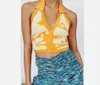 T-shirt da donna Gaono Y2K da donna Halter Crop Tank Tops Canotta Sexy senza maniche Abstract Liquid Print Knit Risvolto Slim Camiso