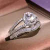 Wedding Rings Luxury Engagement For Women Female Geometry Zircon Austria Crystal Ring Romantic Set Jewelry Bague Femme