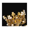 Andra evenemangsfest levererar kreativa mini Crown Cake Topper Metal Pearl Happy Birthday Toppers Bröllop Engagementdekor Sweet Drop Dhtsh