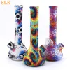 glass oil burner mini beaker pipe silicone water pipes hookah straight bong non fading colorful pattern bongs dab rig water bubbler 420