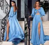 Bleu Ciel Clair Sexy Robes De Bal Longues Pour Les Femmes Chérie Dos Ouvert Haut Côté Split Étage Longueur Soirée Fête D'anniversaire Robes Occasion Spéciale Robe Sur Mesure