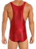 Men's Body Shapers Glossy Stretchy Bodysuit Wrestling Singlet Leotard Skinny Jumpsuit Sleeveless Fitness Sexy Mens Lingerie Bodybuilding