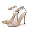 Отсуть обувь Pzilae Summer Gold Silver Pattern Women Sandals Sexy Square Toe High Heels Strap Party Большой размер 35-42