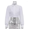 Chemisiers de tempérament pour femmes, Design de Niche, chemise blanche, coupe ample, manches longues, revers, haut court, automne 2023