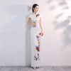 Etnisk kläder sommar elegant förbättra qipao kvinnor utsökta applikationer kinesisk klänning sexig smal nyhet long cheongsam vintage orientalisk