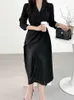 Casual Dresses Spring Summer Bodycon Pleated Dress with Belt Office Lady Solid Slim Elegant Clothes