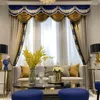 Curtain Customized French European Modern Villa Blue Color Blocking Curtains For Living Room Bedroom Chenille Blackout Luxury Screens