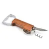 Openers Wooden Handle Bottle Opener Keychain Knife Pltap Double Hinged Corkscrew Stainless Steel Key Ring Opening Tools Bar Drop Del Dhhvp