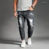 Мужские джинсы, разорванные для мужчин Blue Black Denim Mens Jean Homme Harem Hip Hop Plus Bunders 44 46 48 Uomo Fashions Jogger PA208A