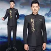 メンズスーツ中国のチュニックスーツの男性刺繍デザイン歌手ブレザーダンス服ジャケットブラックのためのマスキュリーノホムステージコスチューム