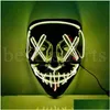 Maschere per feste Maschera horror di Halloween Cosplay Led Light Up El Wire Scary Glow In Dark Masque Forniture per festival 916 Drop Delivery Home Ga Dhbys