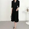 Casual Dresses Spring Summer Bodycon Pleated Dress with Belt Office Lady Solid Slim Elegant Clothes