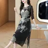 Casual Kleider Chinesischen Stil Retro Gedruckt Lose Kleid Damen Frühling 2023 Hohe Qualität Dünne Seide Langen Rock Elegante Party Kurzarm