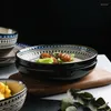 Ensembles de vaisselle service de table en porcelaine bleue assiettes plats luxe incrustation d'or assiette à gâteau en céramique bol vaisselle complète pour Restaurant