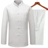 Trainingspakken voor heren plus size tang lange mouwpak casual losse sets Chinees traditionele vintage borduurknoop tai chi kostuum