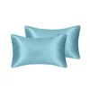 枕ケース私たちは髪の肌のためのストックファタパのシルクサテン柔らかい通気性滑らかな両側絹のような絹のように封筒を閉じますキングクイーンDHG7T