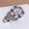 Cluster Rings Classic Royal Blue Round Sapphire Ring for Women 925 Stamp Fashion Jewelry Wedding Party Gift