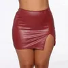 Gonne Gonna sexy Spacco laterale in pelle Nero Mini Pacchetto a vita alta Matita per anca Moda donna aderente Clubwear Skinny Solid Red