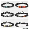 Bracelet arc-en-ciel tissé en pierre de lave noire naturelle de 8 mm de mode perlée DIY Aromathérapie Diffuseur d'huile essentielle Drop Livraison Bijoux Brac Otmqe