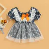 Girl Dresses FOCUSNORM 0-18M Baby Girls Sweet Dress Ruffles Sleeve Flowers Printed Mesh Stitching Bowknot A-Line Mini