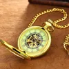 Pocket horloges orkina vintage gouden steampunk lumineuze wijzerplaat horloge skelet mechanische ketting fob chain mannen vrouwen klok