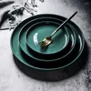 Plates Nordic Green Ceramic Plate Fruit Salad Sushi Dessert Round Serving Tray Decorative Porcelain Tableware Dinner Sets Dishes