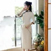 Vêtements ethniques 2023 printemps chinois traditionnel DLace Ress Lipao rétro élégant blanc mince longue Cheongsam moderne soirée de fête des femmes