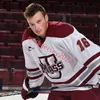 O hóquei da faculdade usa camisa de hóquei de UMass Minutemen de costura personalizada 27 Michael Cameron 29 Eric Dedobbelaer 32 Henry Graham 34 Cole Brady 40 Tyson Dyck Umass