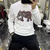 Men's Hoodies Fashion Sweatshirts Thickening And Warmth Rhinestone Exquisite Pattern Round Europe America Neck Male Hoody