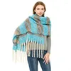 Ethnic Clothing 2023 Ladies Thick Shawl Dog Tail In Autumn And Winter Circle Yarn Tassel Braided Hair Striped Scarf.