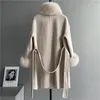 Women's Fur DT47 2023 Wholesale Price Real Wool Jacket With Detachable Collar Womens Long Winter Coats