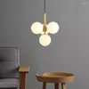 Lampadari Post-moderno Lampadario a sfera in vetro bianco Sala da pranzo Bar Cucina Camera da letto Lustro Lampada a sospensione Lampade a sospensione a Led in metallo