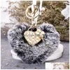 Key Rings Fur Ball Keychains Keyring Heart Design Opal Pendant Women Bag Charms Jewelry Fashion Lock Chain Holder Alloy Trinket Drop Dhaqs