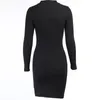 Casual Dresses Sexy Women Chest Hollow Out Wrapped Knitted Dress Solid Sheath Sweater Knee-Length Bodycon Long Female