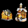 Christmas Decorations 2Pcs Mini Luminous House Landscape Decor Micro Resin