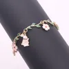 Link Bracelets Prety Green Leaves Flower Alloy Charm Women Girl Bracelet Bangle For Lady Jewelry Gift Heart