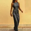 Women's Jumpsuits & Rompers Office Lady Sexy Sleeveless Sequin Romper Jumpsuit Women Backless Long Pants Club Glitter Playsuits Elegant Shin