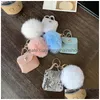 Schlüsselanhänger Pompom Leder Tasche Schlüsselanhänger Münze Geldbörsen Ketten Halter Mode Pu Beutel Anhänger Schlüsselanhänger Schmuckstücke Niedliche Frauen Pom Ball C Dhh5I