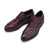 Dress Shoes Leather Man Business Alligator-print Men's British Casual Round-head Trend Lace-up Suit ShoesDress
