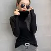 Women's T Shirts T-shirts Female Rhinestone Mesh Turtleneck Long Sleeve Fashion Tops Women's Diamond Tshirt Tees Poleras De Mujer Moda